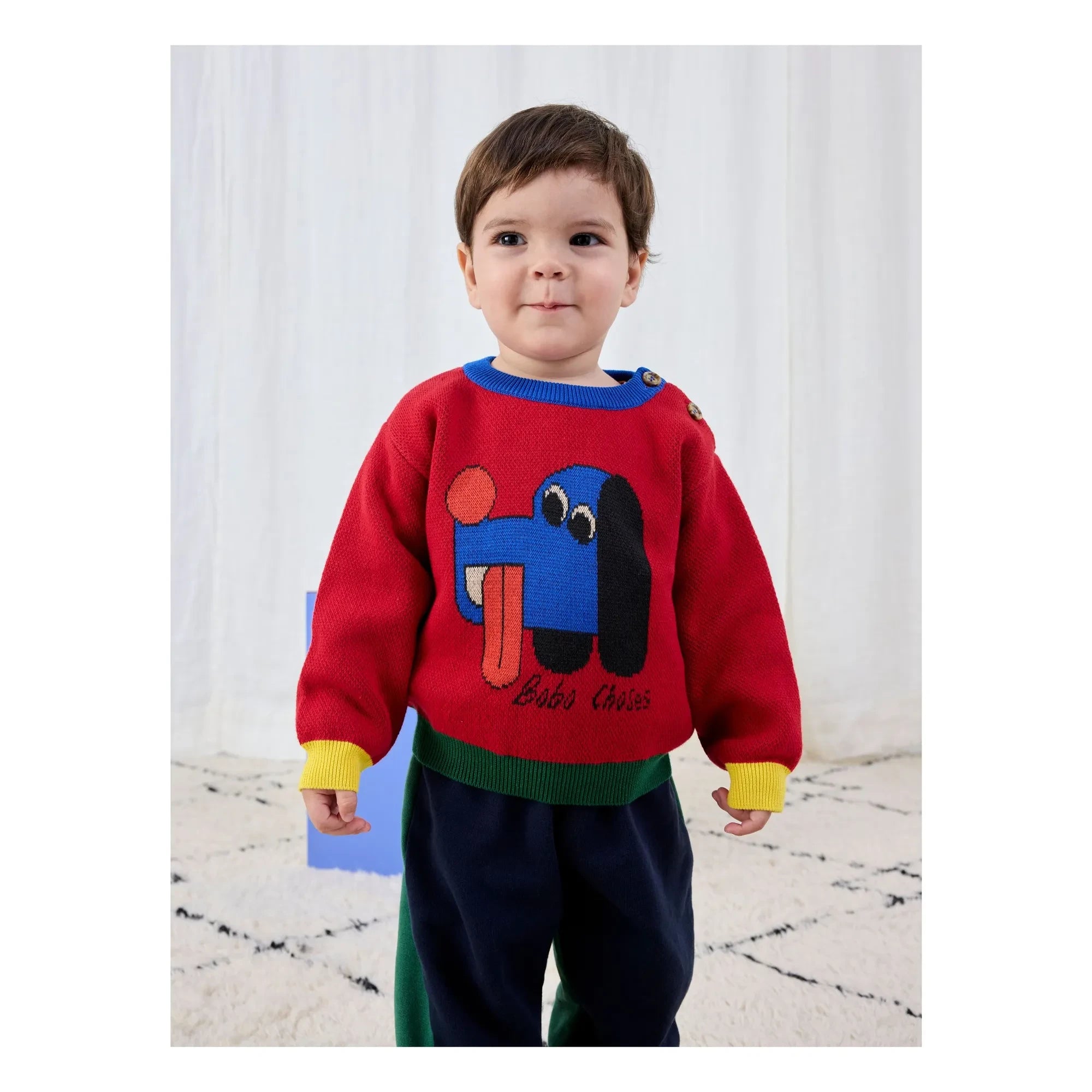 Bobo Choses - Colorblock Organik Pamuklu Köpek Kazak Bebek | Kırmızı