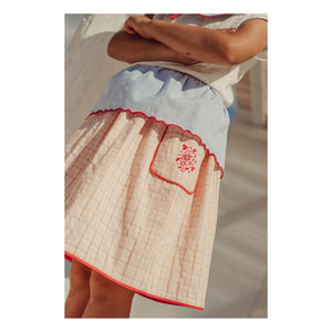 THE LiTTLE POETS - Amália embroidered skirt Organic cotton plaid | Light Pink