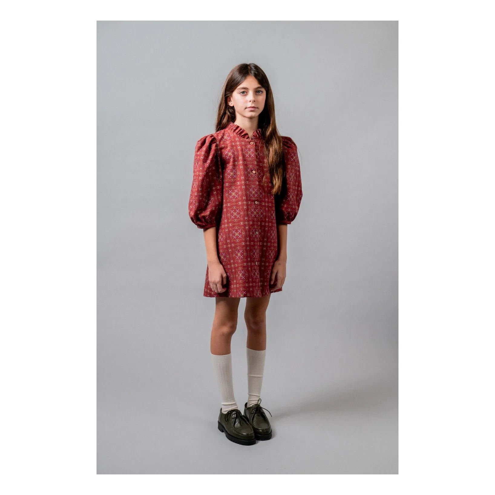 birinit - Ribera Organik Pamuklu 3/4 Kol Elbise | Bordo