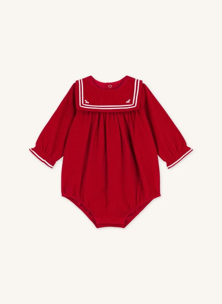 Petit Bateau - Organik pamuklu kadife tulum | Kırmızı