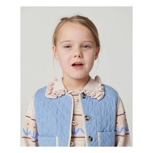 Copenhagen Colors - Moon Embroidered Organic Cotton Quilted Sleeveless Vest | Light blue