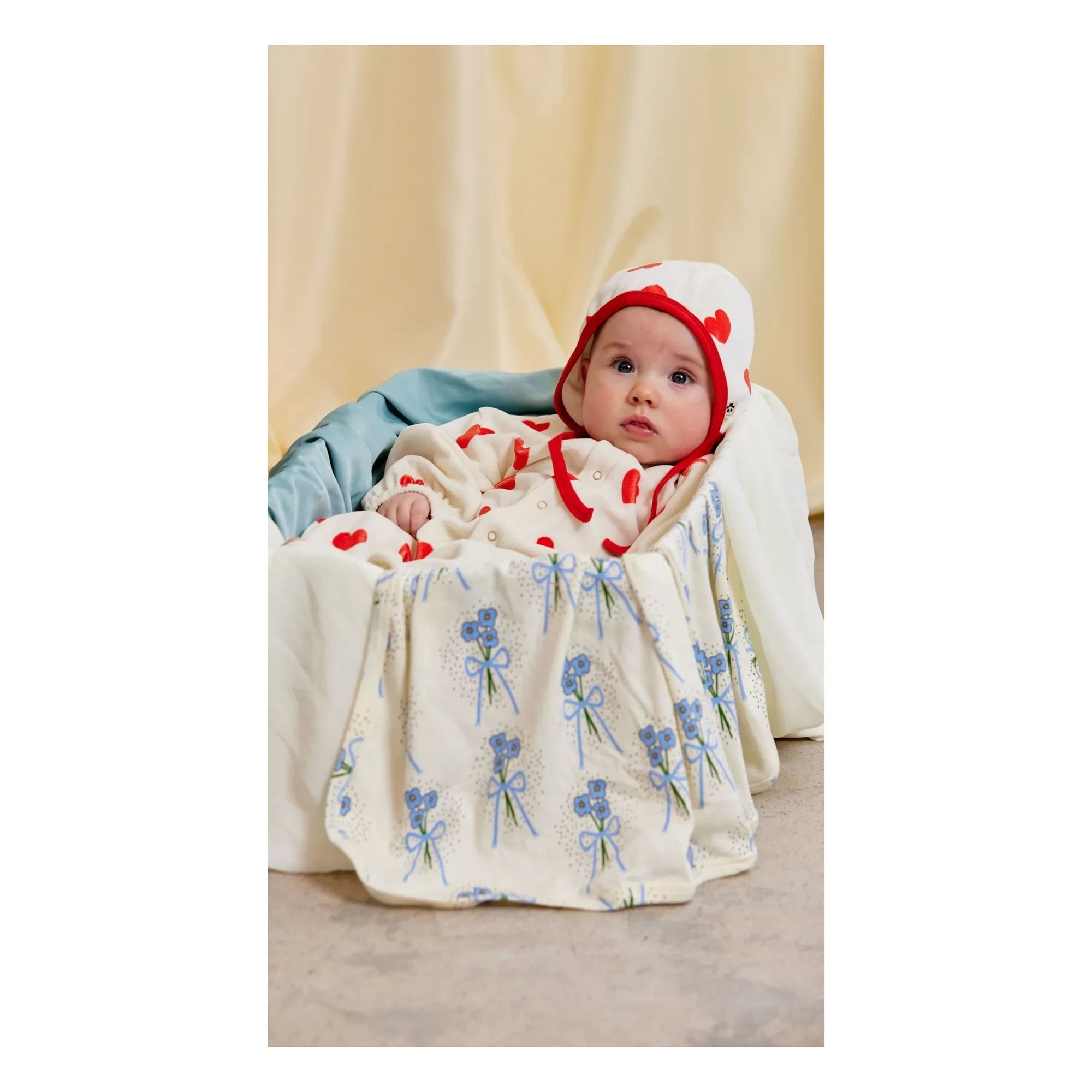Mini Rodini - Organic Cotton Velvet Heart Romper | White