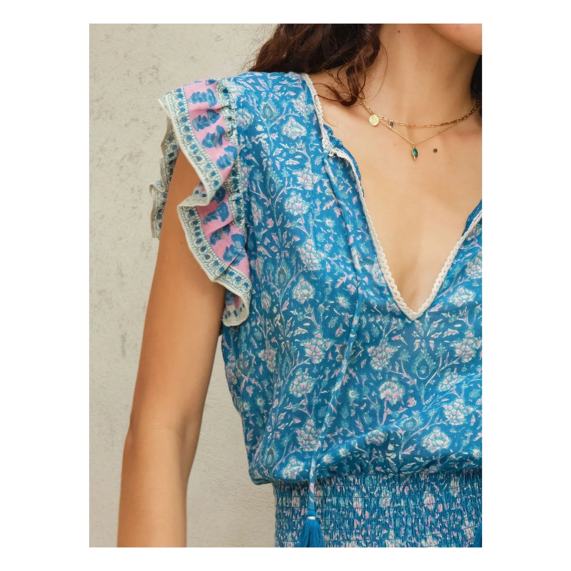 M.A.B.E. - Myla Cotton Patterned Dress | Blue
