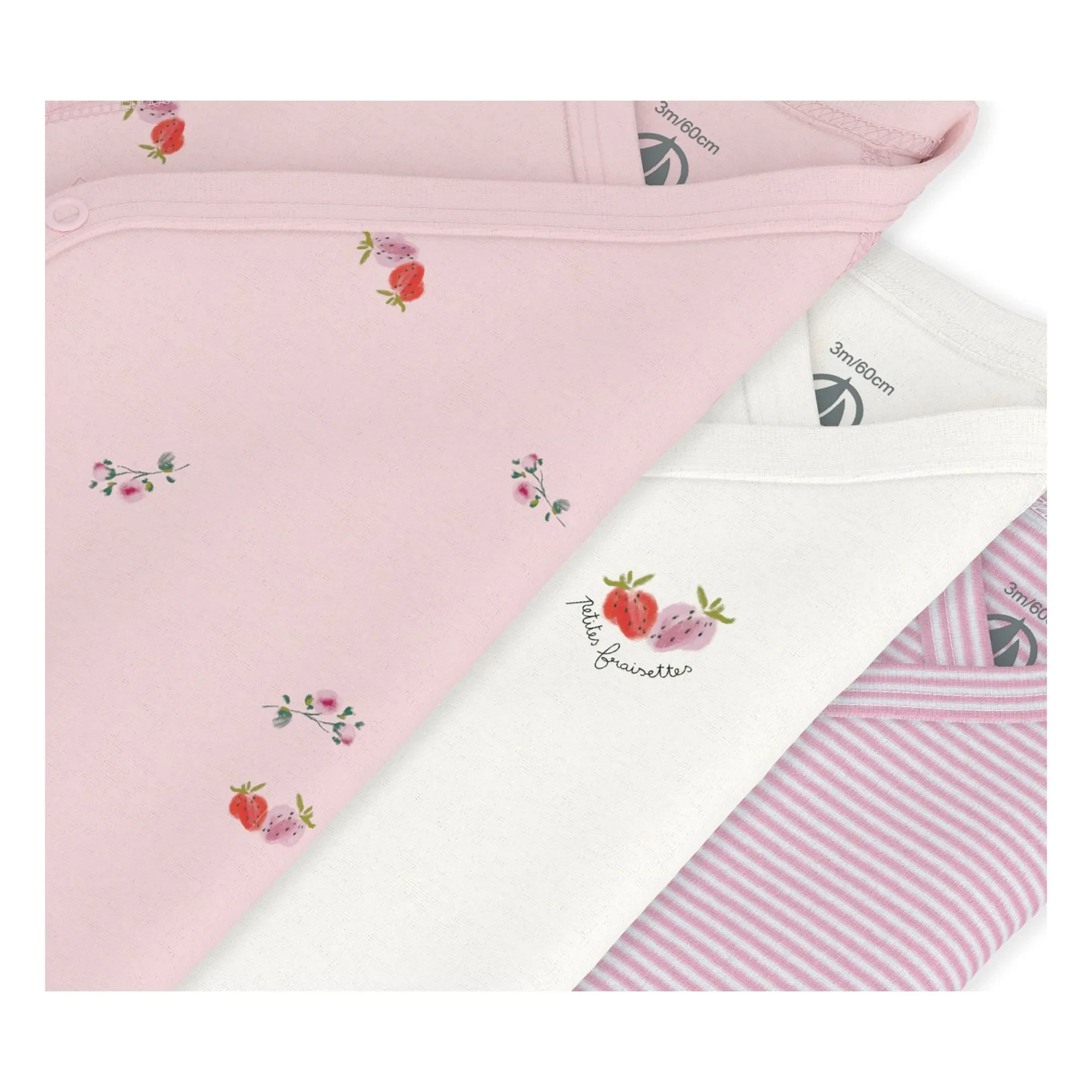 Petit Bateau - Pack of 3 Organic Cotton Floral Bodysuits | Pink