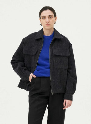 Noyoco - Kinsale Houndstooth Recycled Wool Jacket | Navy