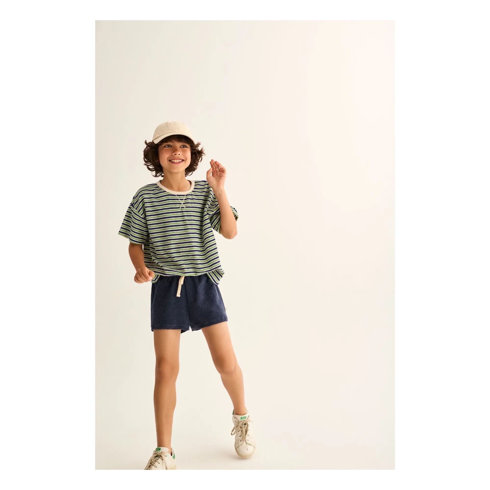 Cozmo - Enea Striped Towel T-Shirt | Navy Blue
