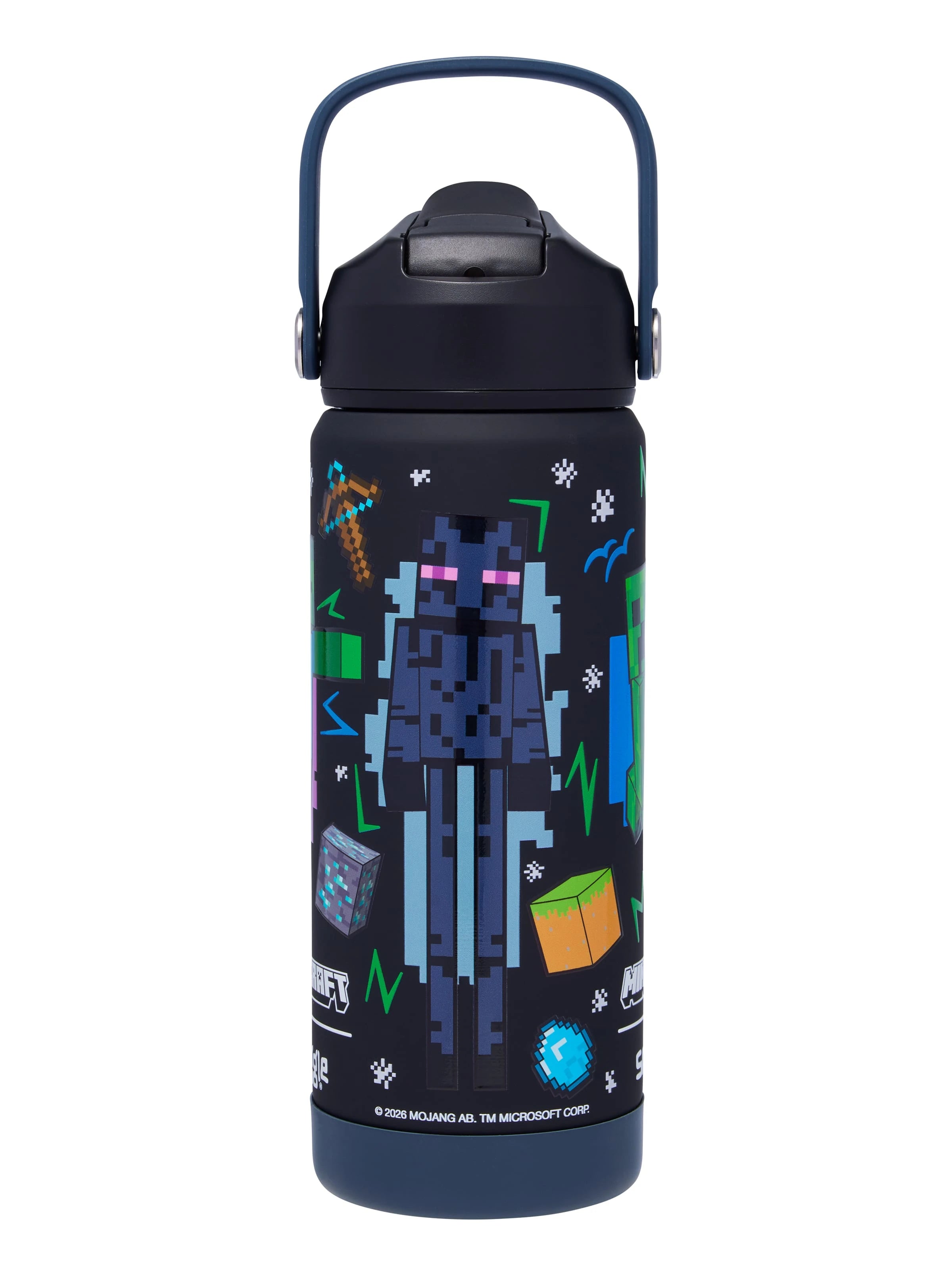 Smiggle - Minecraft Paslanmaz Çelik Gizli Pipetli 550ML Matara