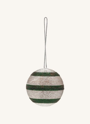 Anna + Nina - Green Striped Sparkling Christmas Ornaments | Green