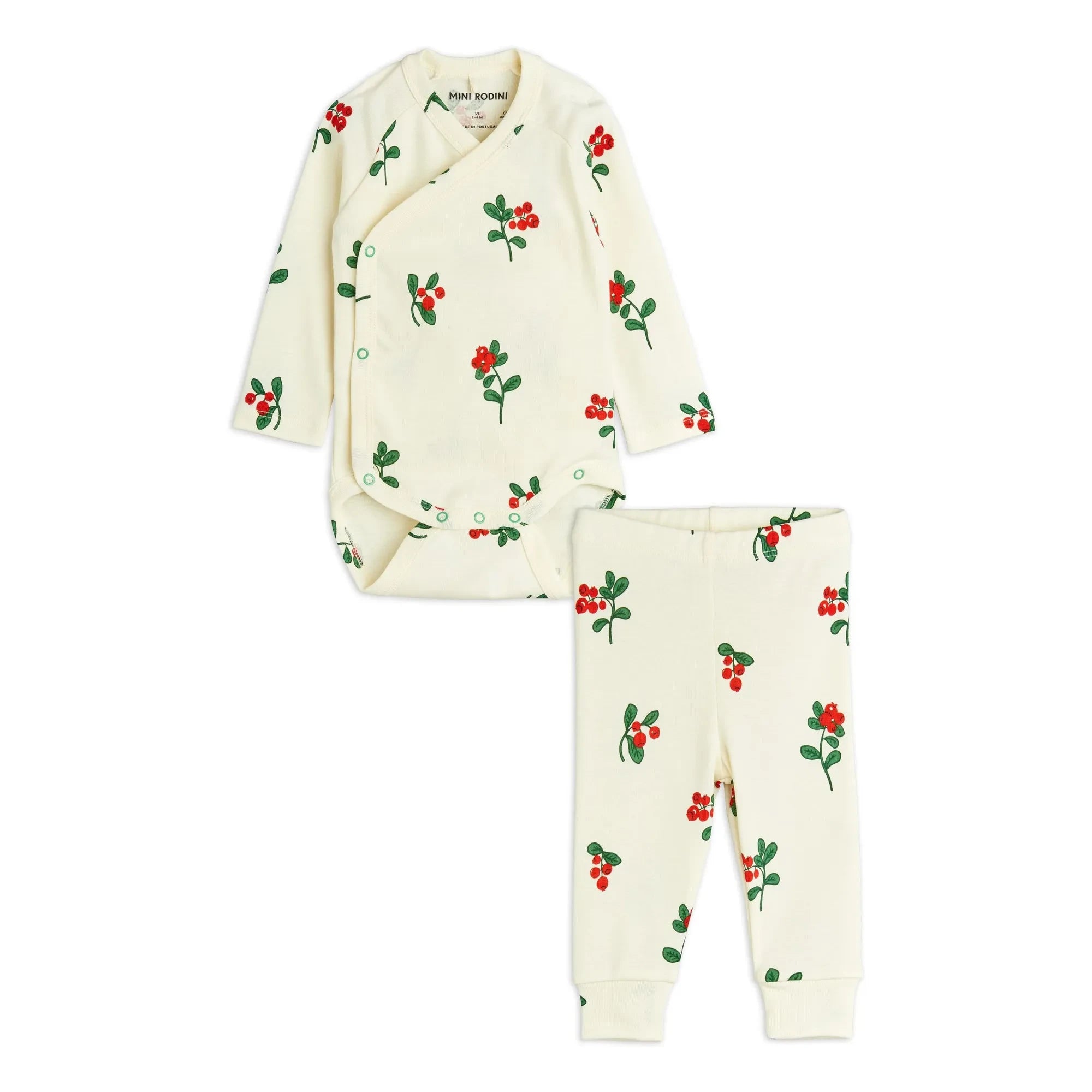Mini Rodini - Organic Cotton Floral Print Body and Tights Set | Ecru