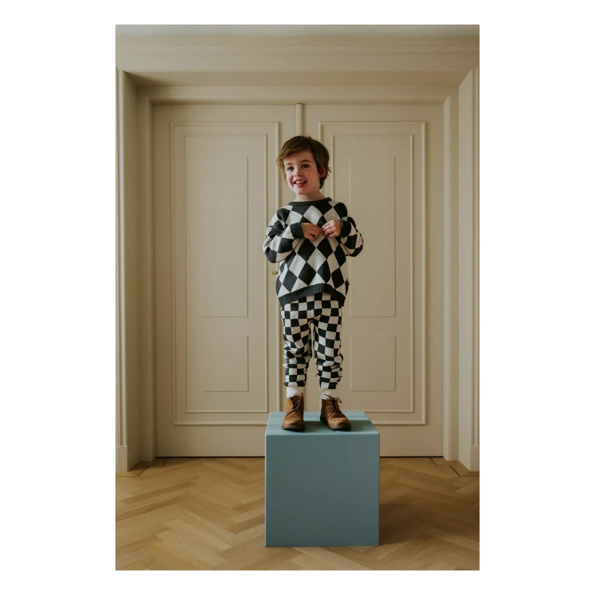 Yuki - Organic Cotton Checkered Sweater | Gray