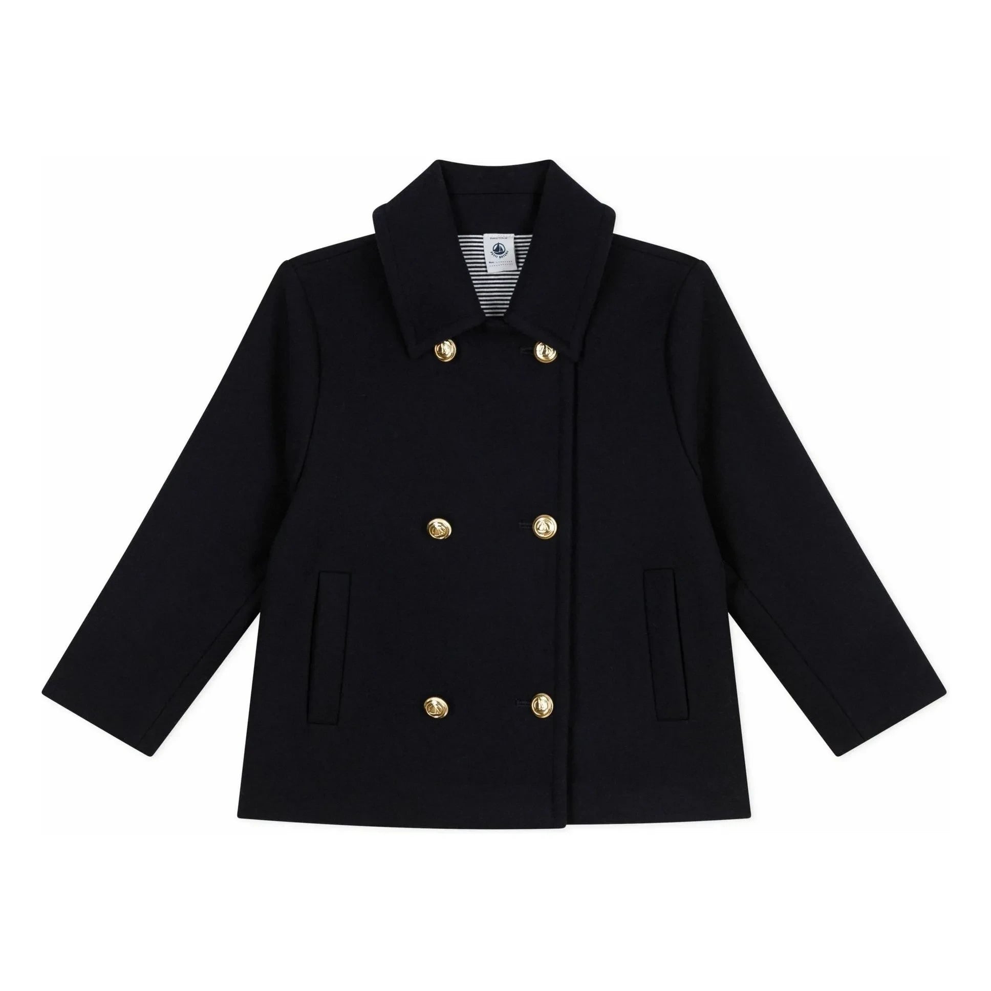 Petit Bateau - Double-breasted wool pea coat | Night Blue