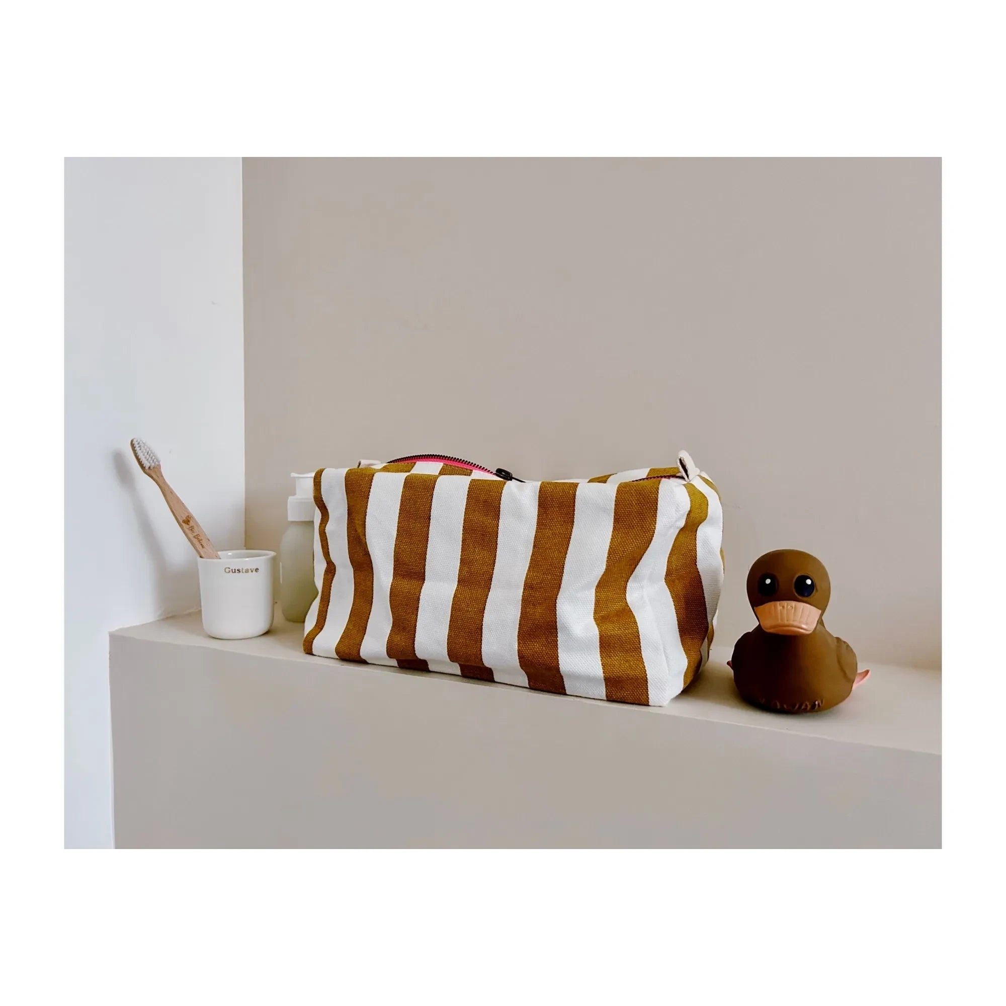 Rose in April - Striped Toiletry Bag | Caramel