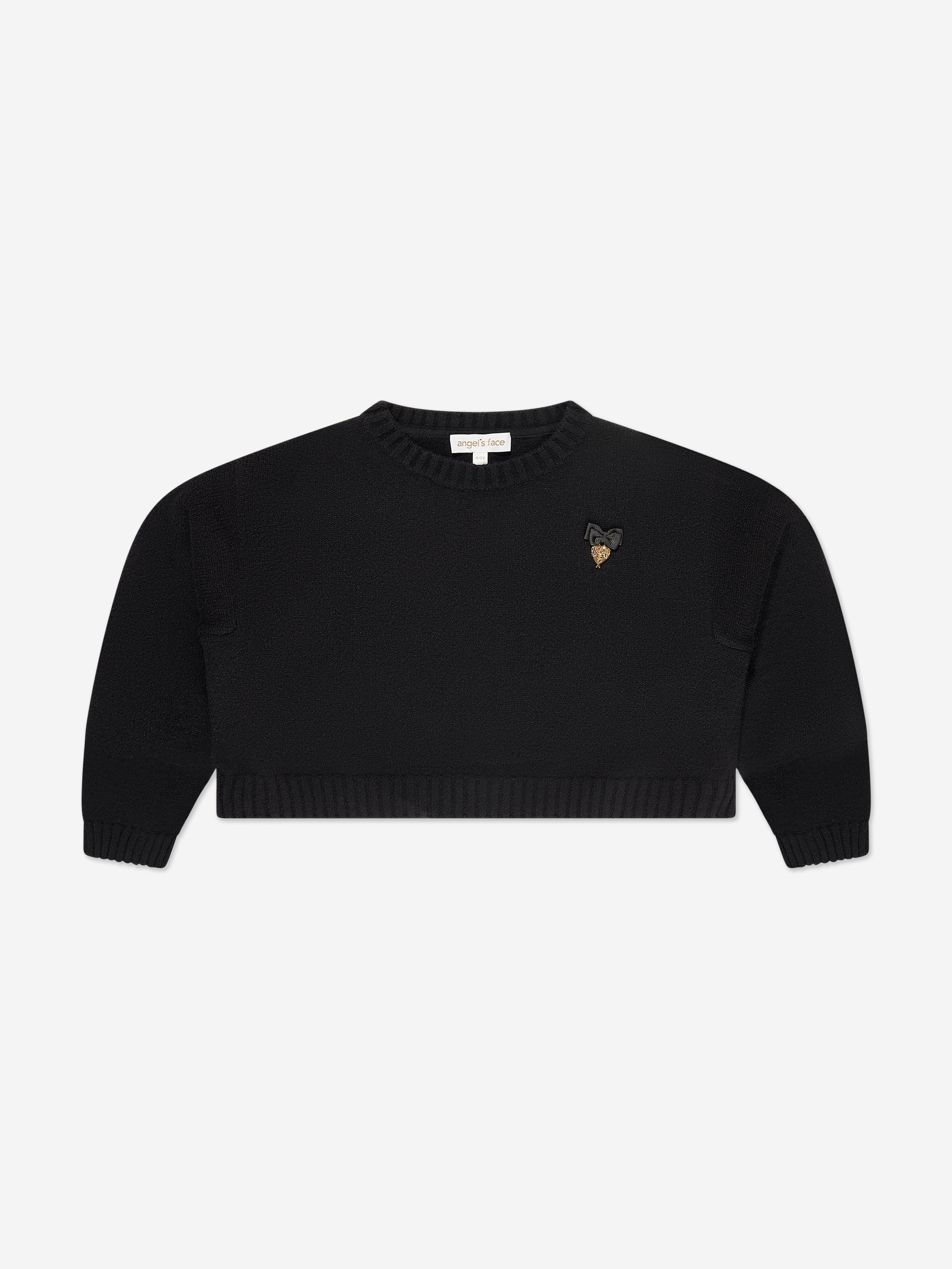 Angels Face Girls Roberta Cropped Zebra Jumper With Wings in Black