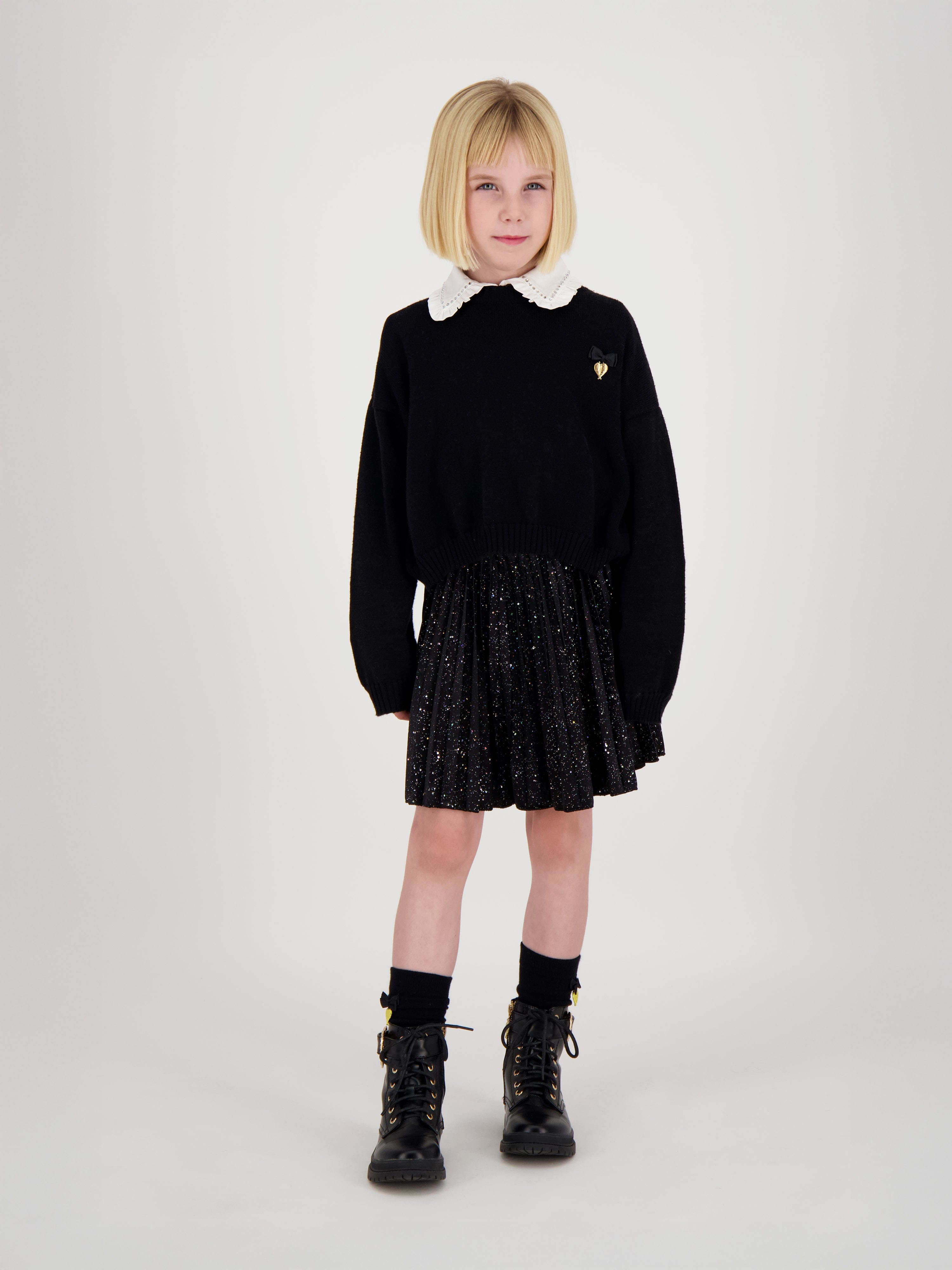 Angels Face Girls Roberta Cropped Zebra Jumper With Wings in Black