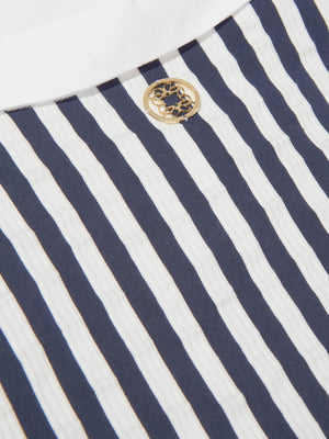 Elie Saab Girls Cotton And Silk Striped Ruffle Trim Dress in Navy