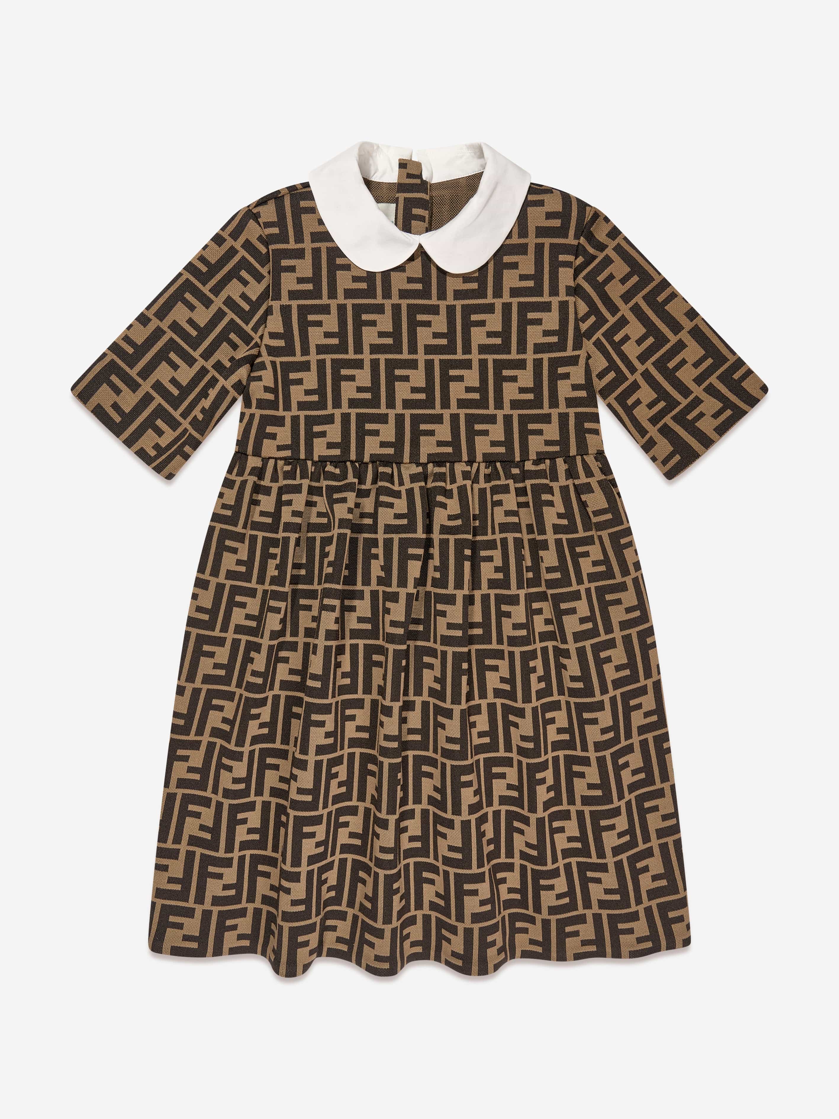 Fendi Girls FF Logo Dress in Brown