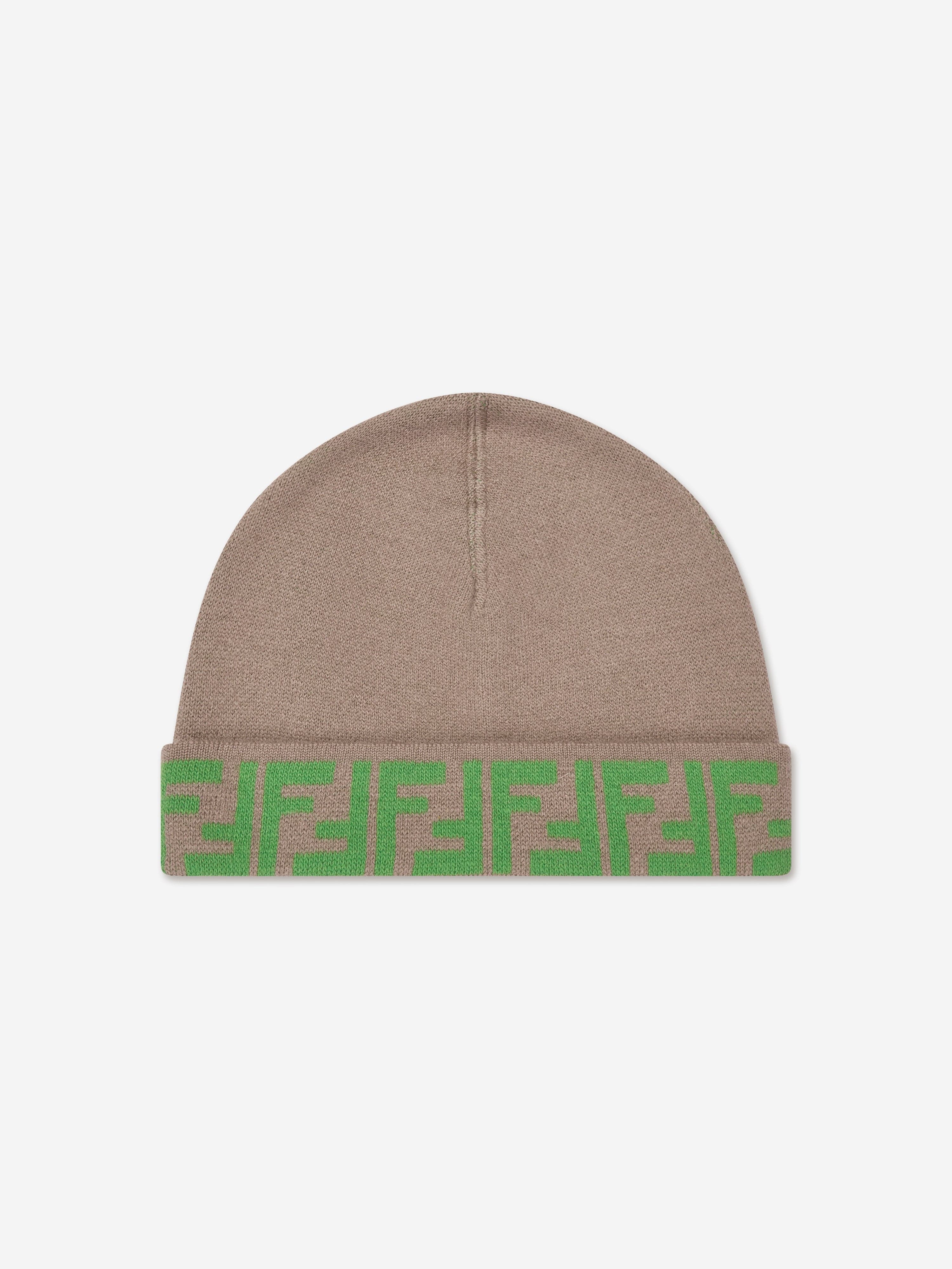 Fendi Kids FF Logo Reversible Beanie in Beige