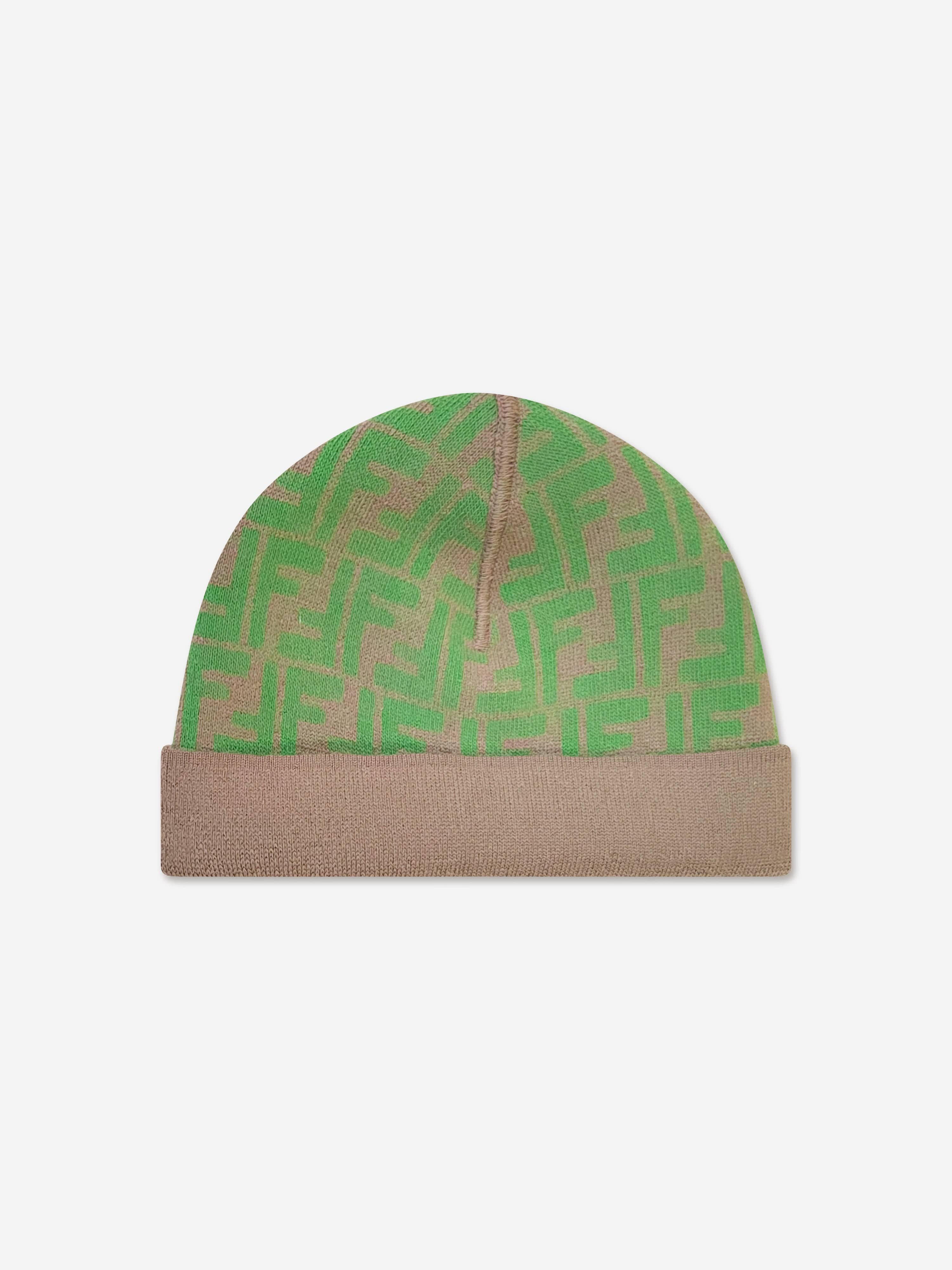 Fendi Kids FF Logo Reversible Beanie in Beige