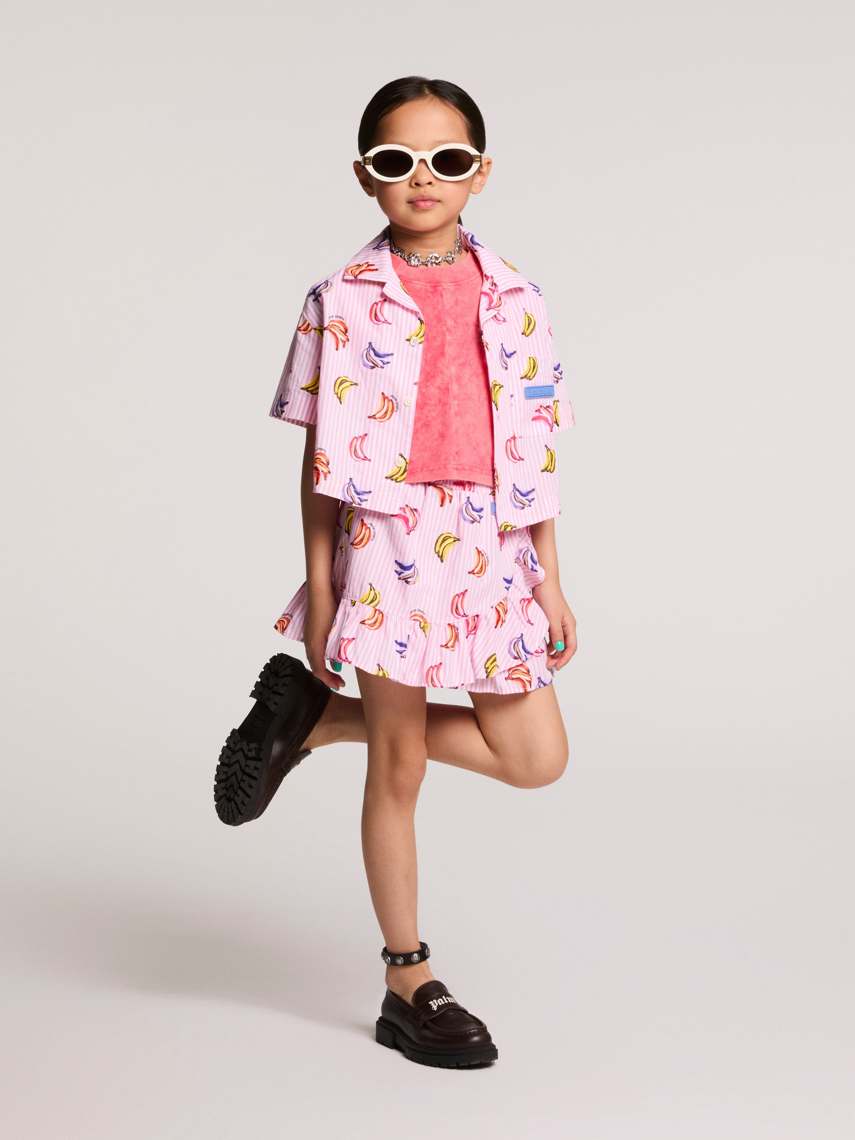 Palm Angels Girls AOP Bananas Mini Skirt in Pink