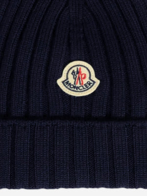 Moncler Enfant Baby Wool Beanie Hat in Navy