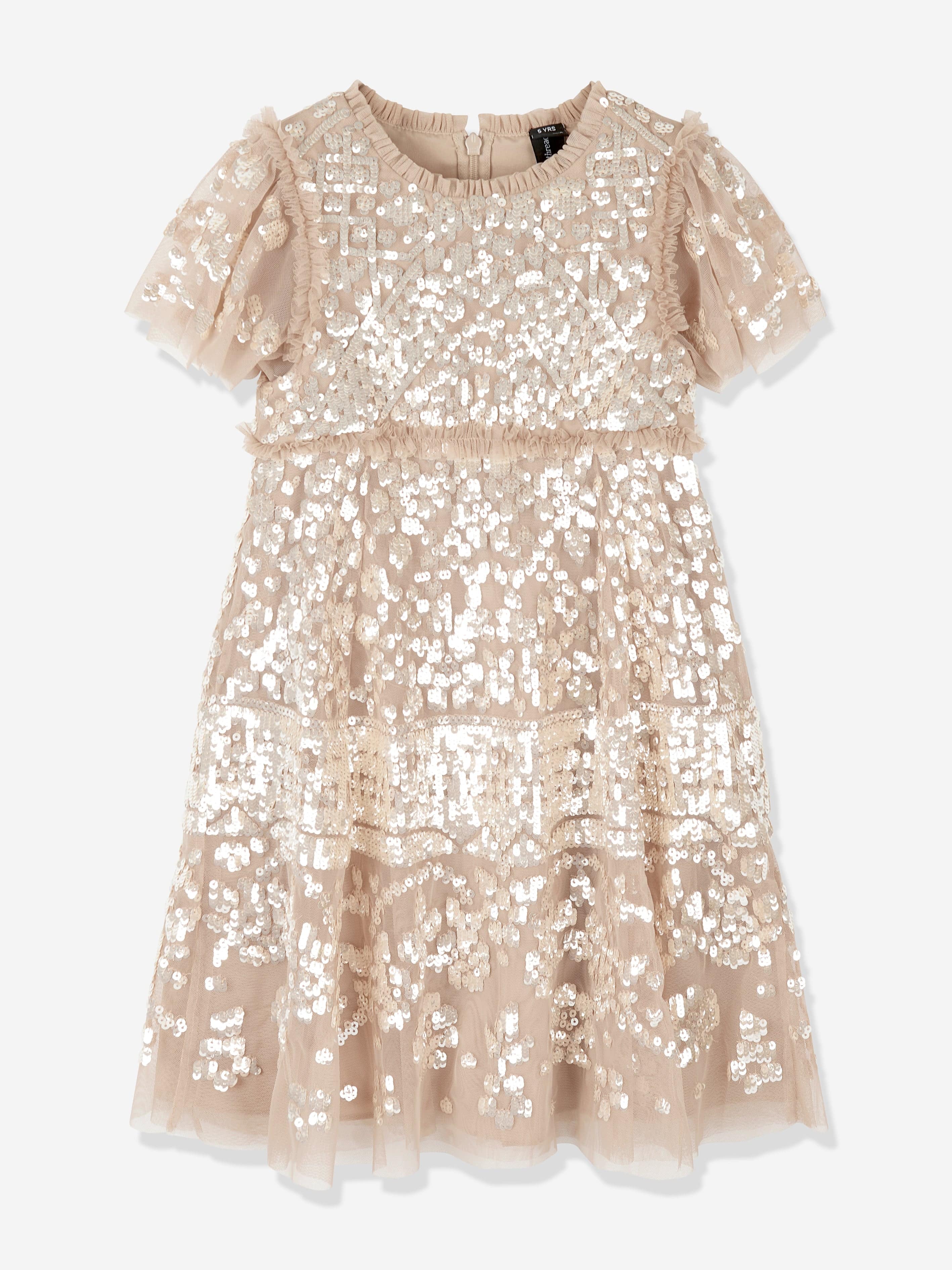 Needle & Thread Girls Aurora Dress in Beige