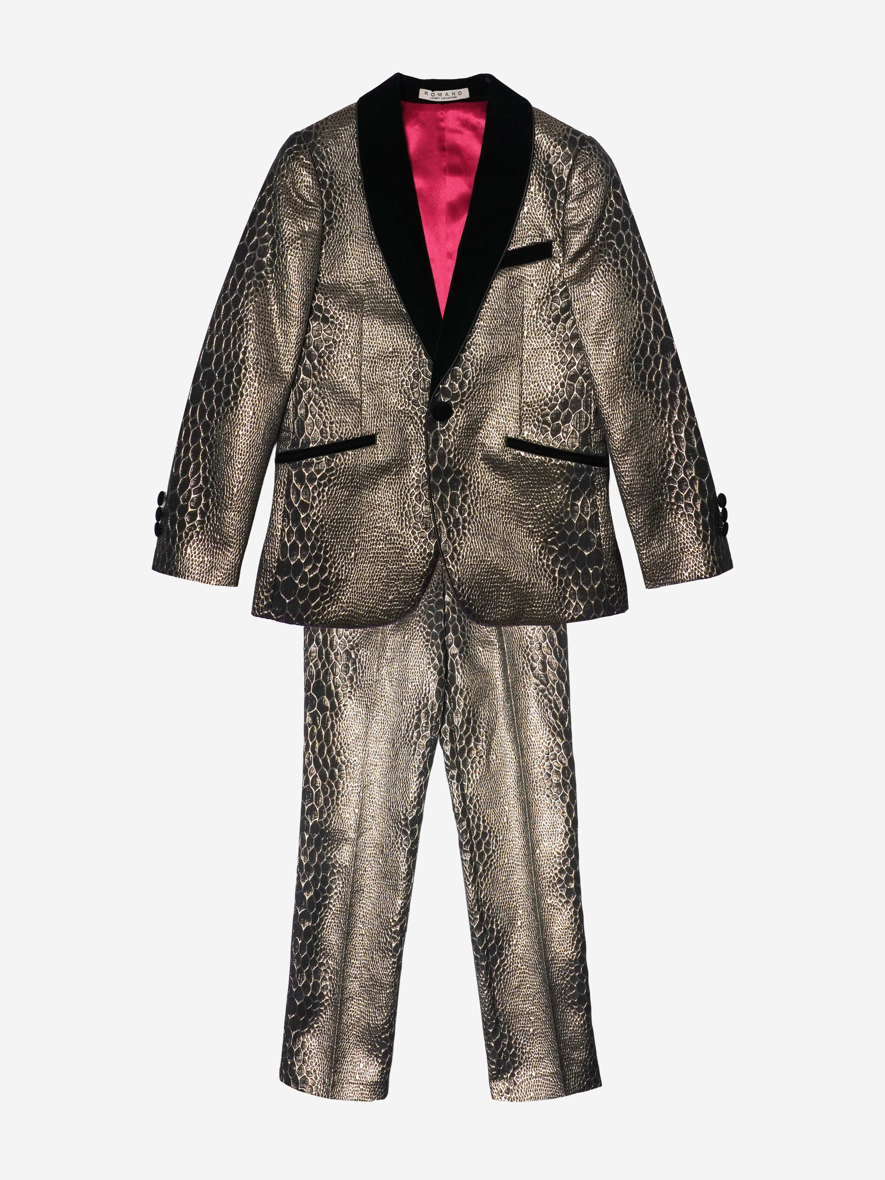 Romano Boys Snake Skin Jacquard 2 Piece Suit in Gold