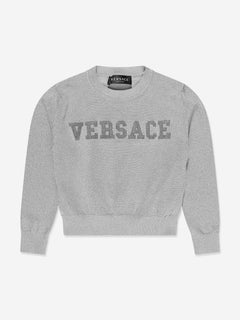 Versace Girls Logo Knitted Sweater in Silver
