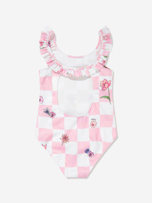 Versace Girls Damier Flowers Swimsuit in Pink