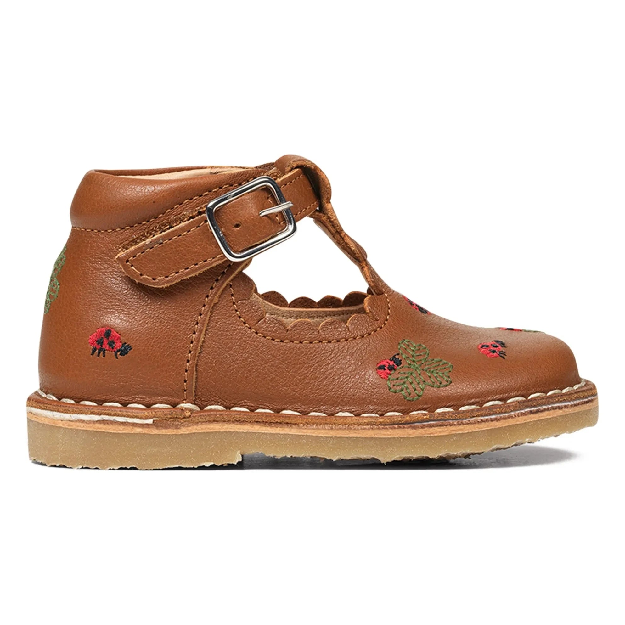 Petit Nord - T-Bar T-Bar Ladybug Embroidered First Step Shoes - Uniqua Collection | Camel