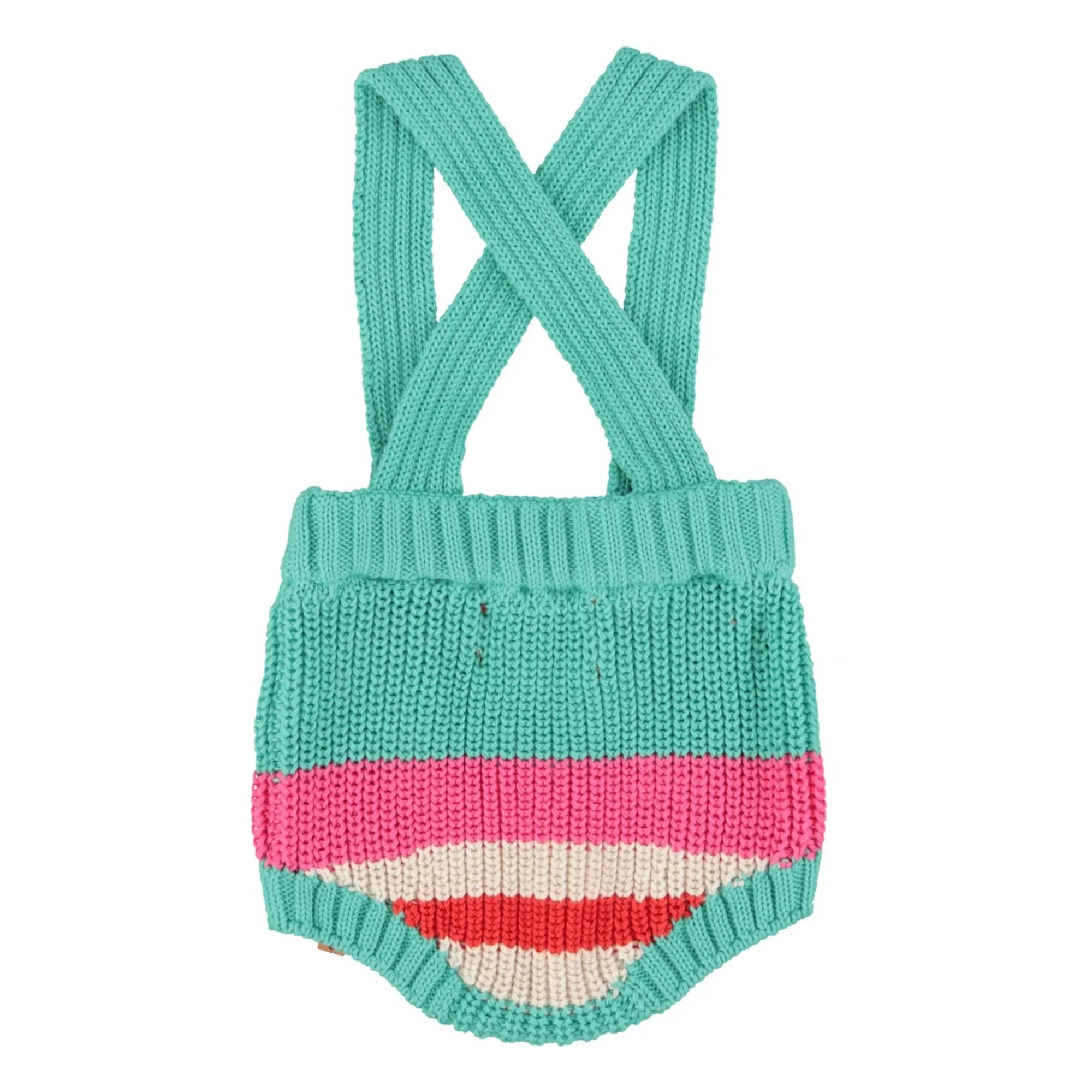 Piupiuchick - Striped Organic Cotton Knit Romper | Turquoise