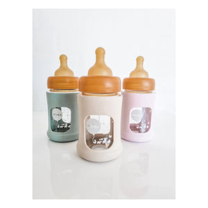 Hevea - Slow Flow Wide Mouth Protective Glass Bottle with Cover | Almond Green