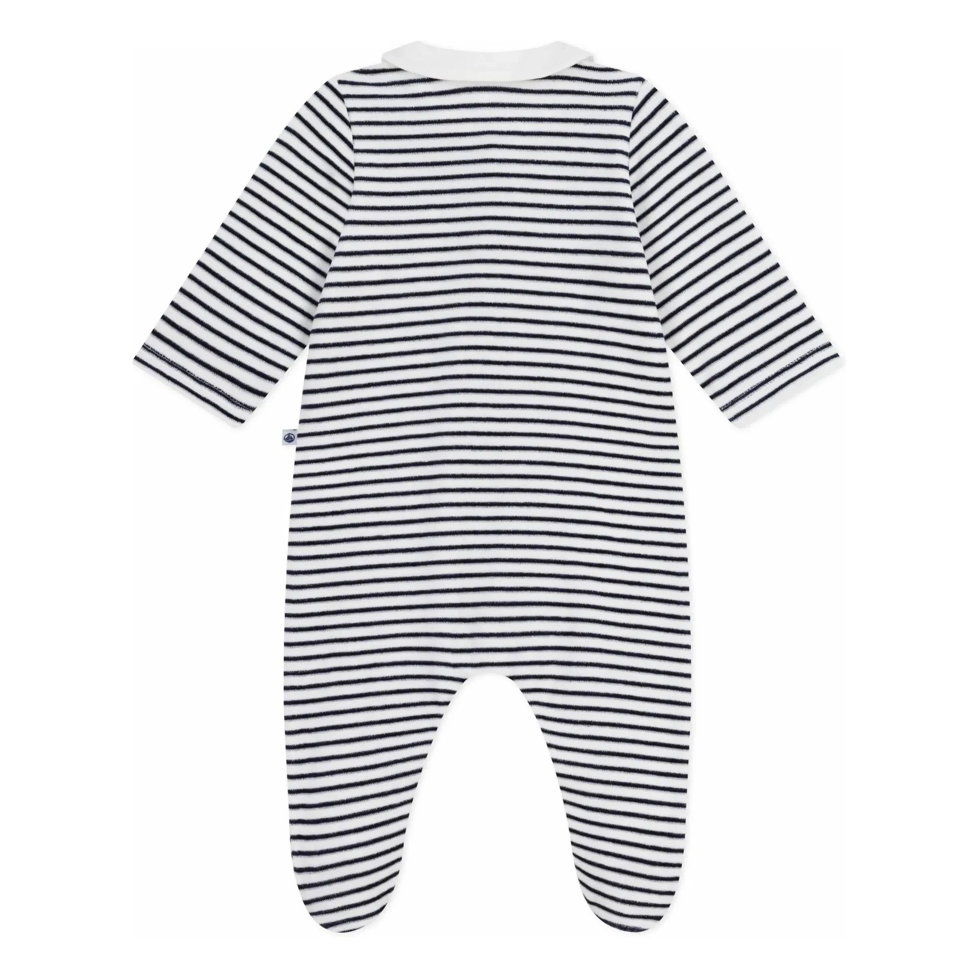 Petit Bateau - Çizgili Kadife Organik Pamuklu Dors Bien Pijama | Lacivert