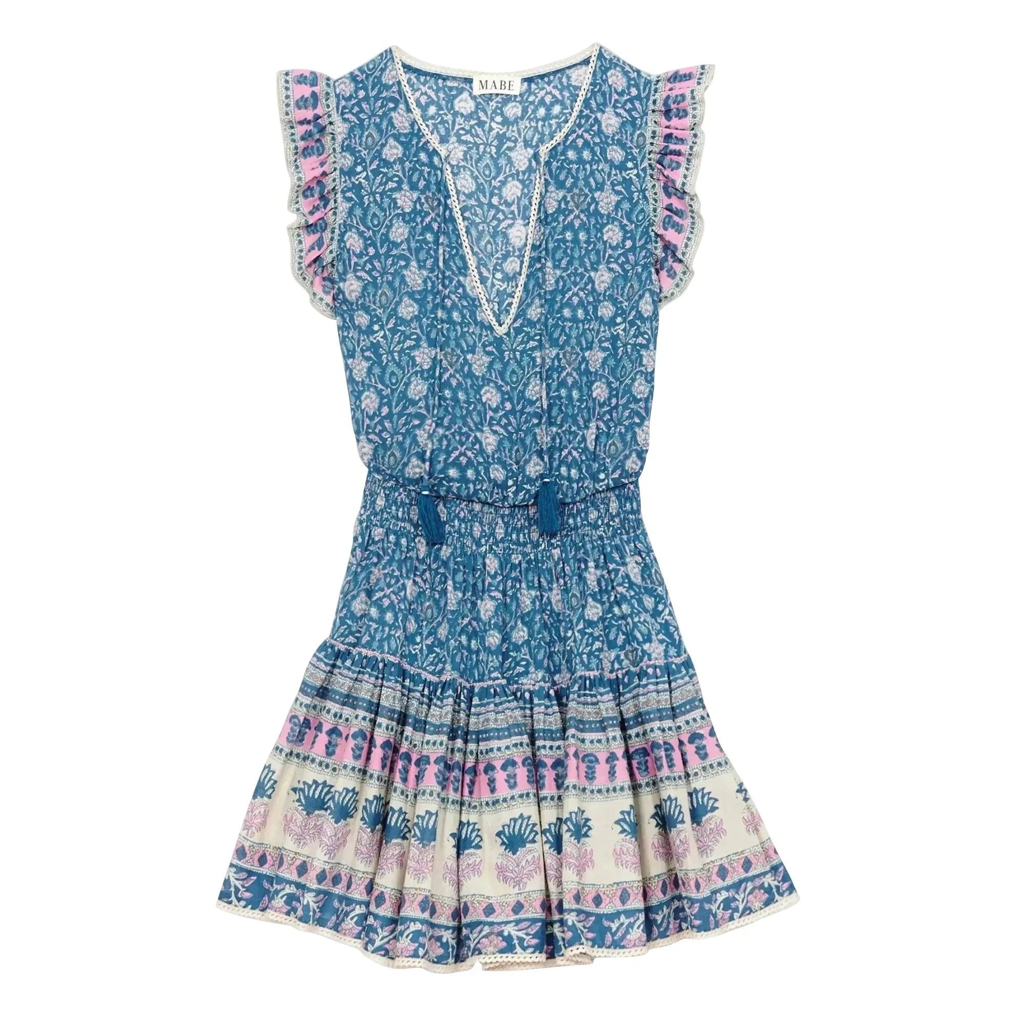 M.A.B.E. - Myla Cotton Patterned Dress | Blue