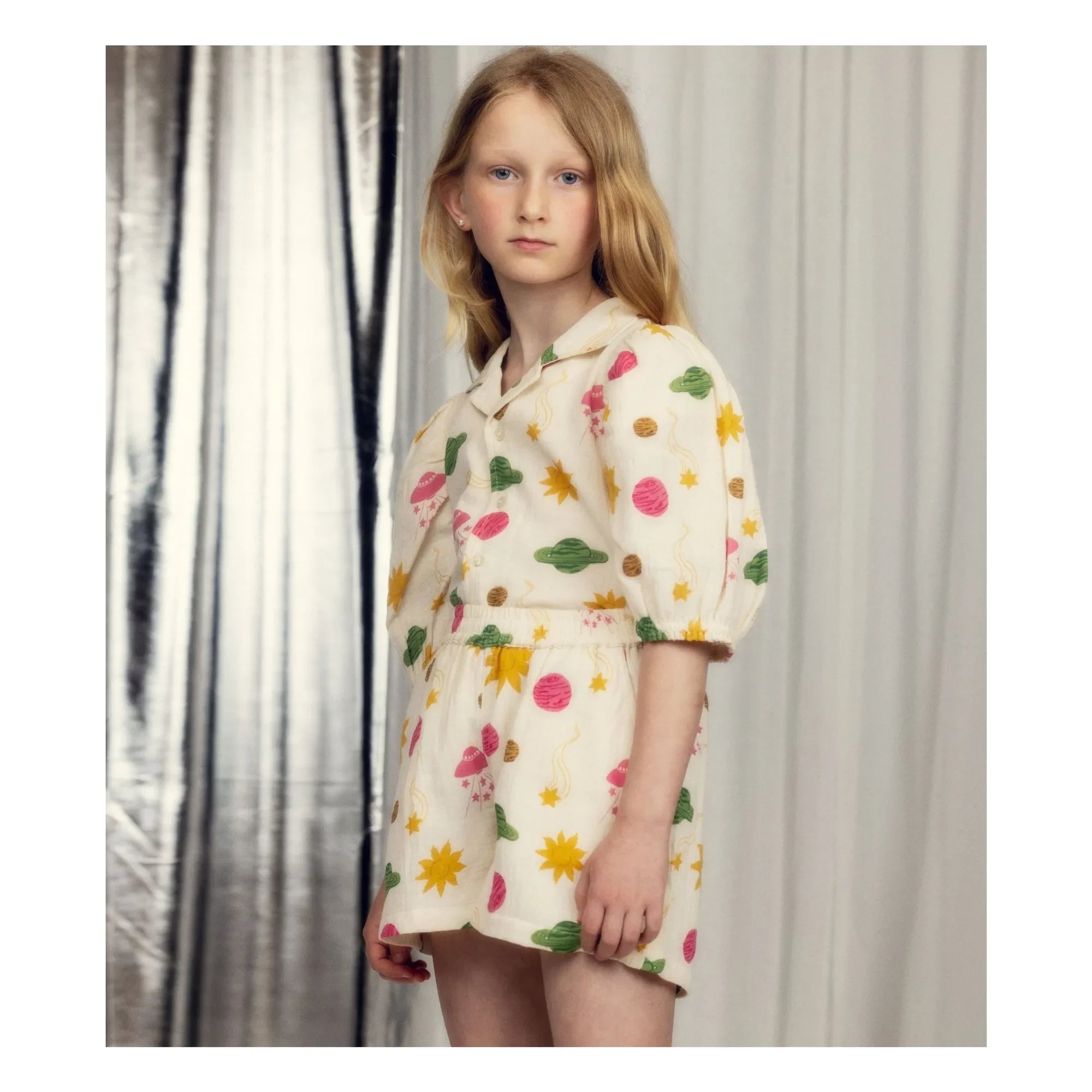 Mini Rodini - Espace Shorts Made of Organic Cotton Gauze | Ecru