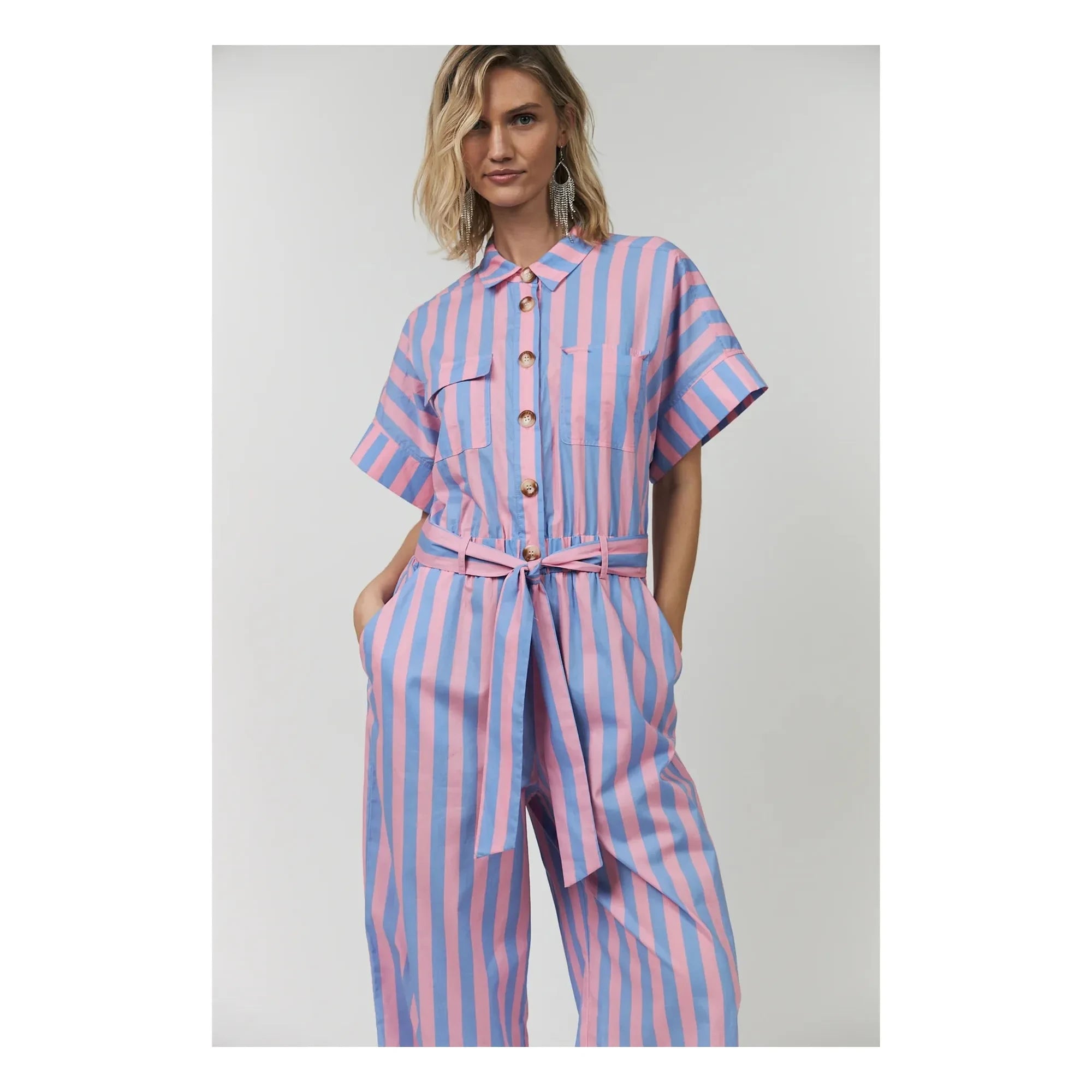 Lollys Laundry - Mathilde Cotton Striped Jumpsuit | Pink