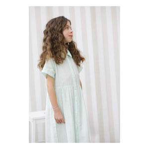 Lililotte - Striped Pink Midi Dress Organic Cotton | Mint Green