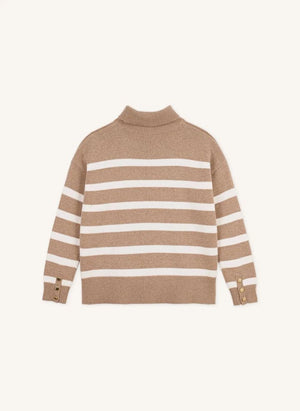 Petit Bateau - Striped Wool Turtleneck Sweater | Beige