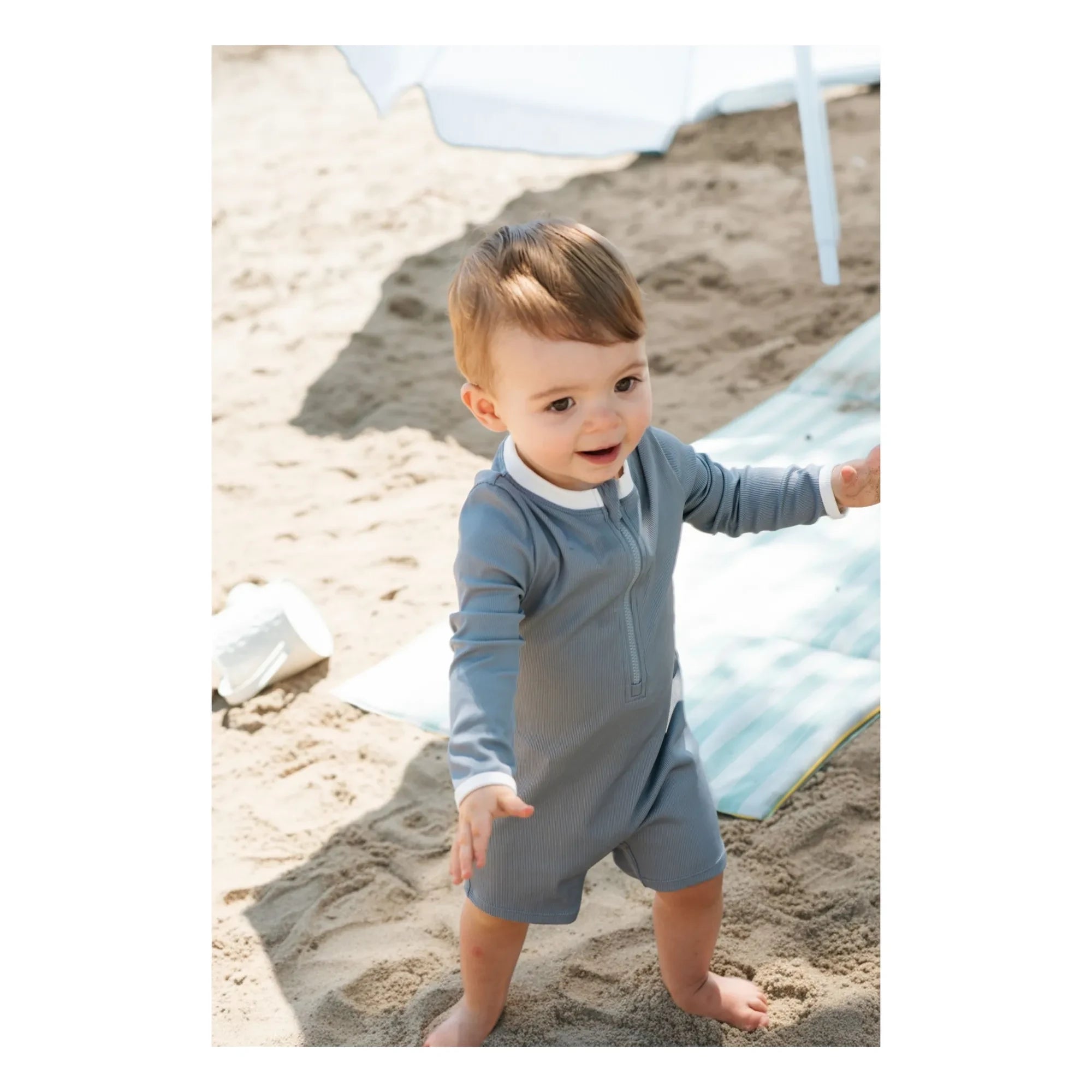 Petit Lem - Textured Recycled Fiber UV Protection Jumpsuit Shorts | Blue