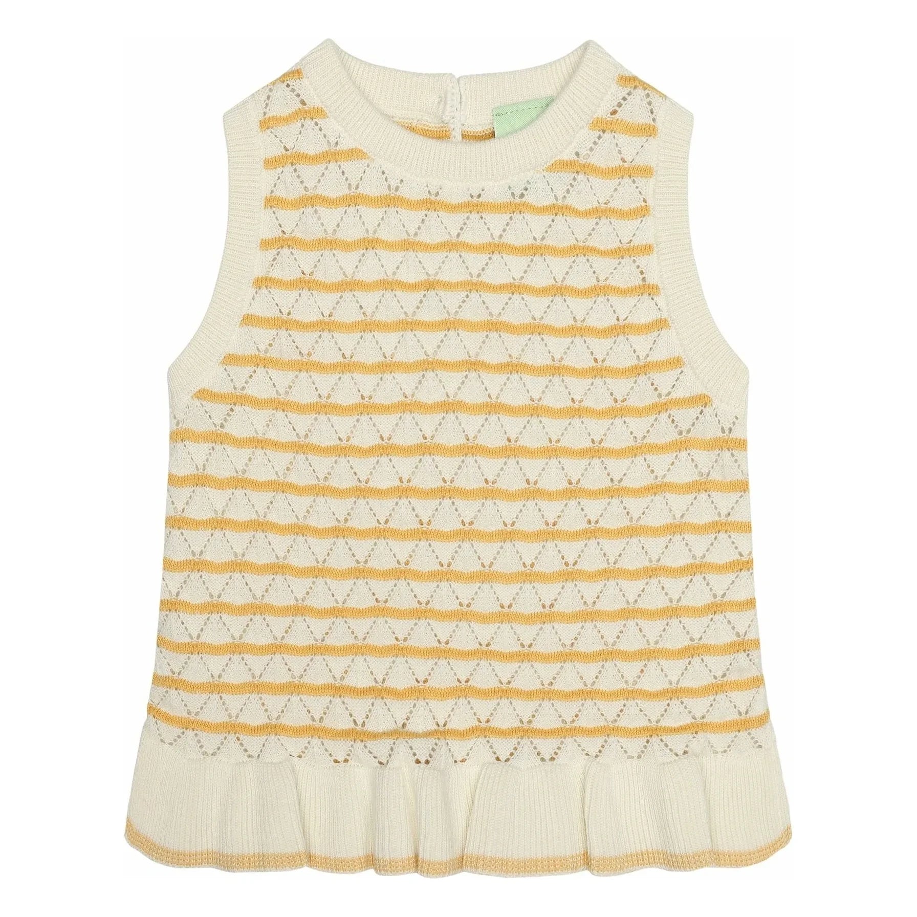 FUB - Striped Pointelle Top Made from Organic Cotton Fine Knit | Yellow