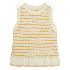 FUB - Striped Pointelle Top Made from Organic Cotton Fine Knit | Yellow