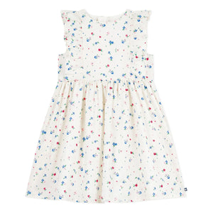 Petit Bateau - Floral Patterned Ruffled Dress Organic Cotton Poplin | White