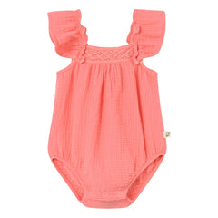 Cozmo - Tess Cotton Muslin Romper | Coral