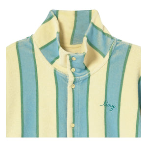 Tinycottons - Organic Cotton Striped Pullover with Buttoned Stand Collar | Light Yellow