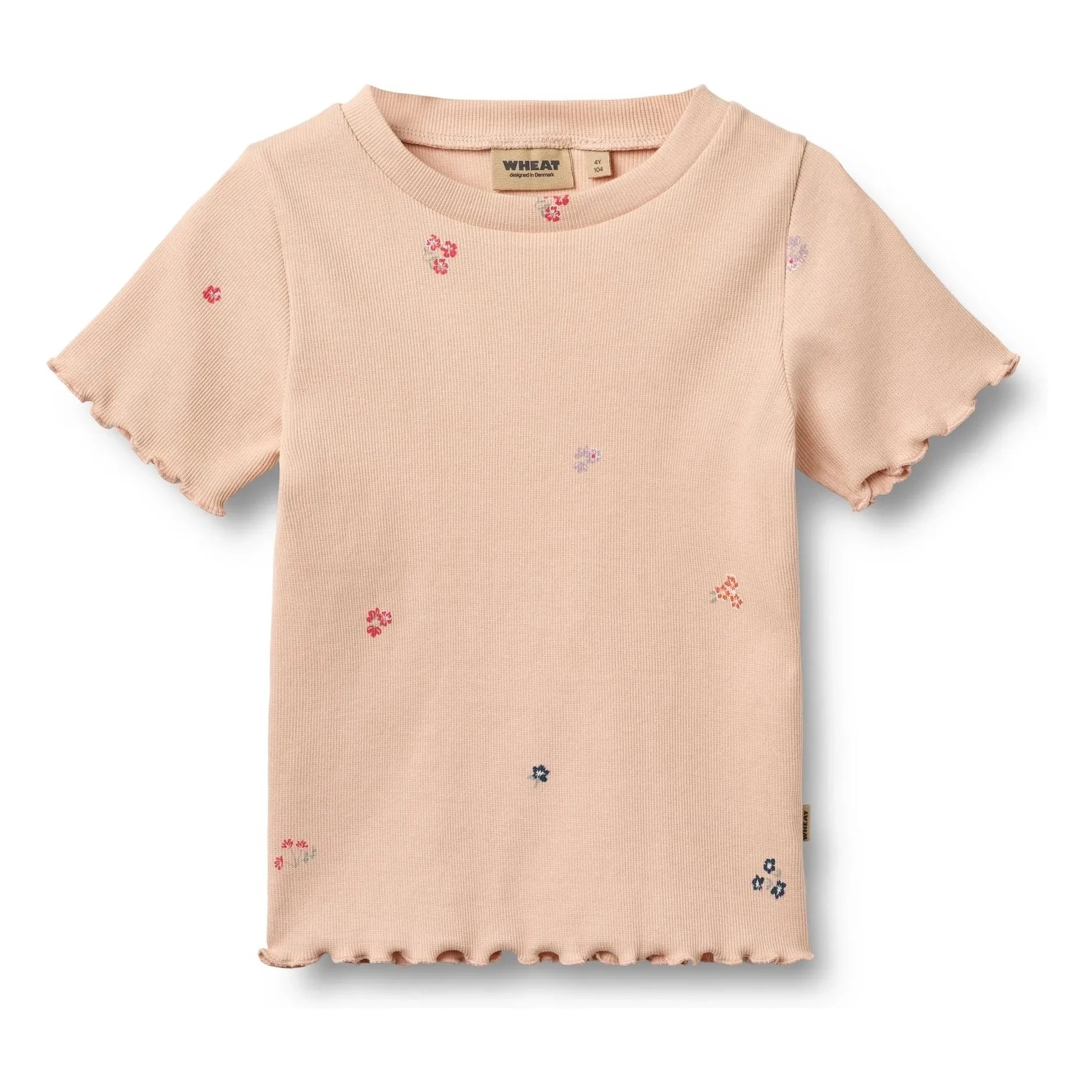 Wheat - Alicia Ribbed T-Shirt Organic Cotton Flowers | Peach