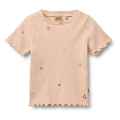 Wheat - Alicia Ribbed T-Shirt Organic Cotton Flowers | Peach