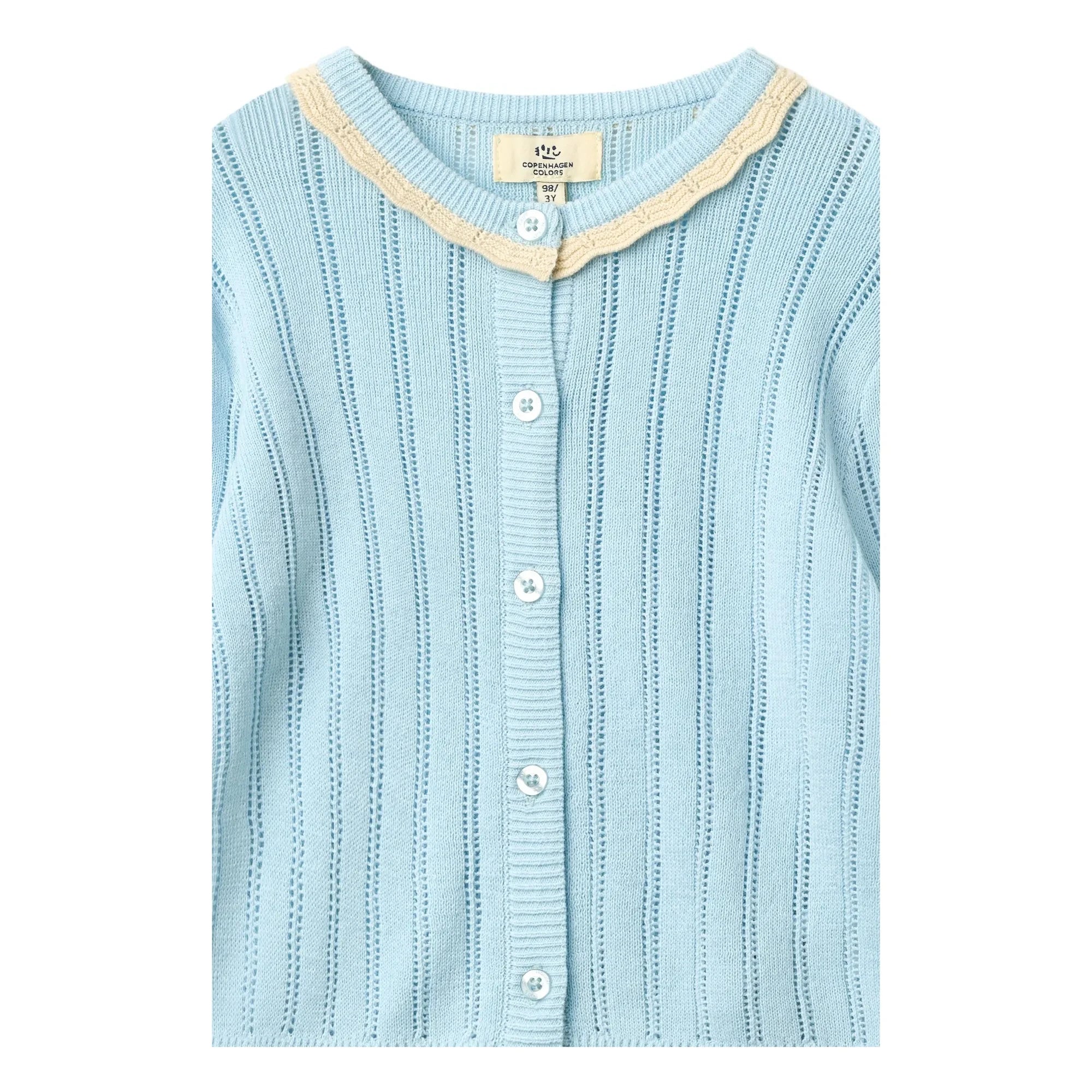 Copenhagen Colors - Pointelle Organic Cotton Cardigan | Light Blue
