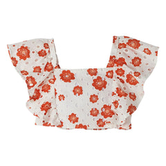 Fabula - Gathered Sleeve Floral Embroidery | White
