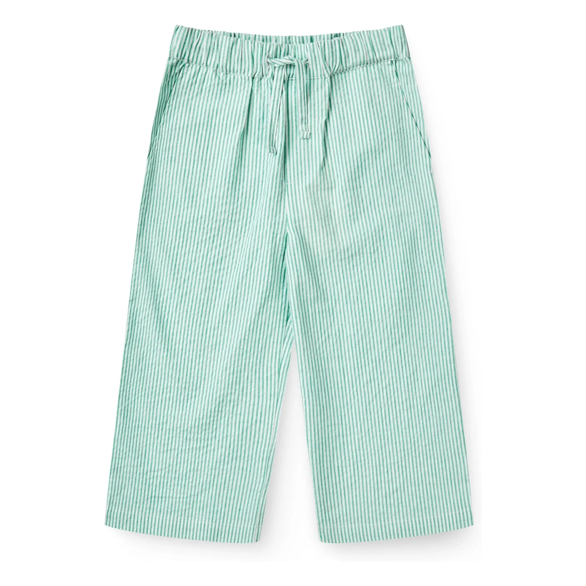 Copenhagen Colors - Organic Cotton Seersucker Striped Lace-Up Pants | Turquoise