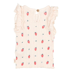 Búho - Embossed Strawberry Organic Cotton Top | Lychee Pink