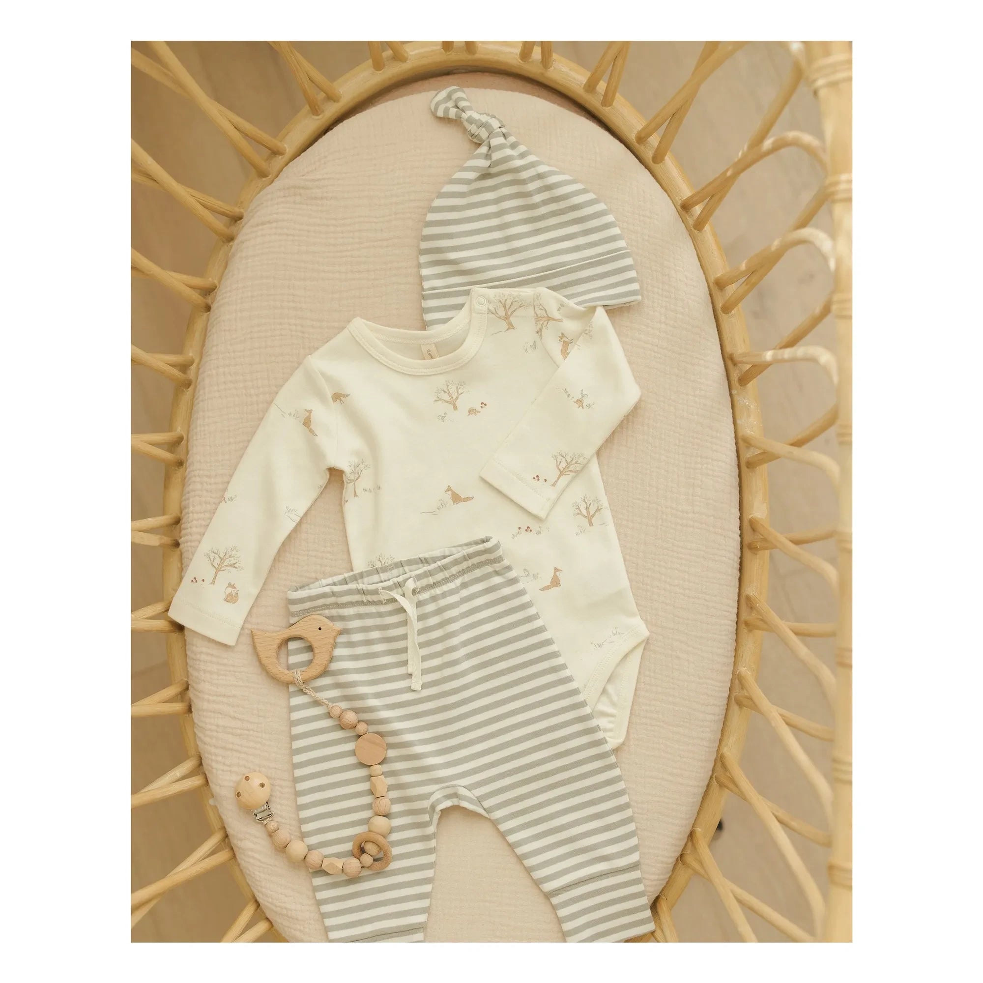 Quincy Mae - Organic Cotton Striped Pants | Celadon